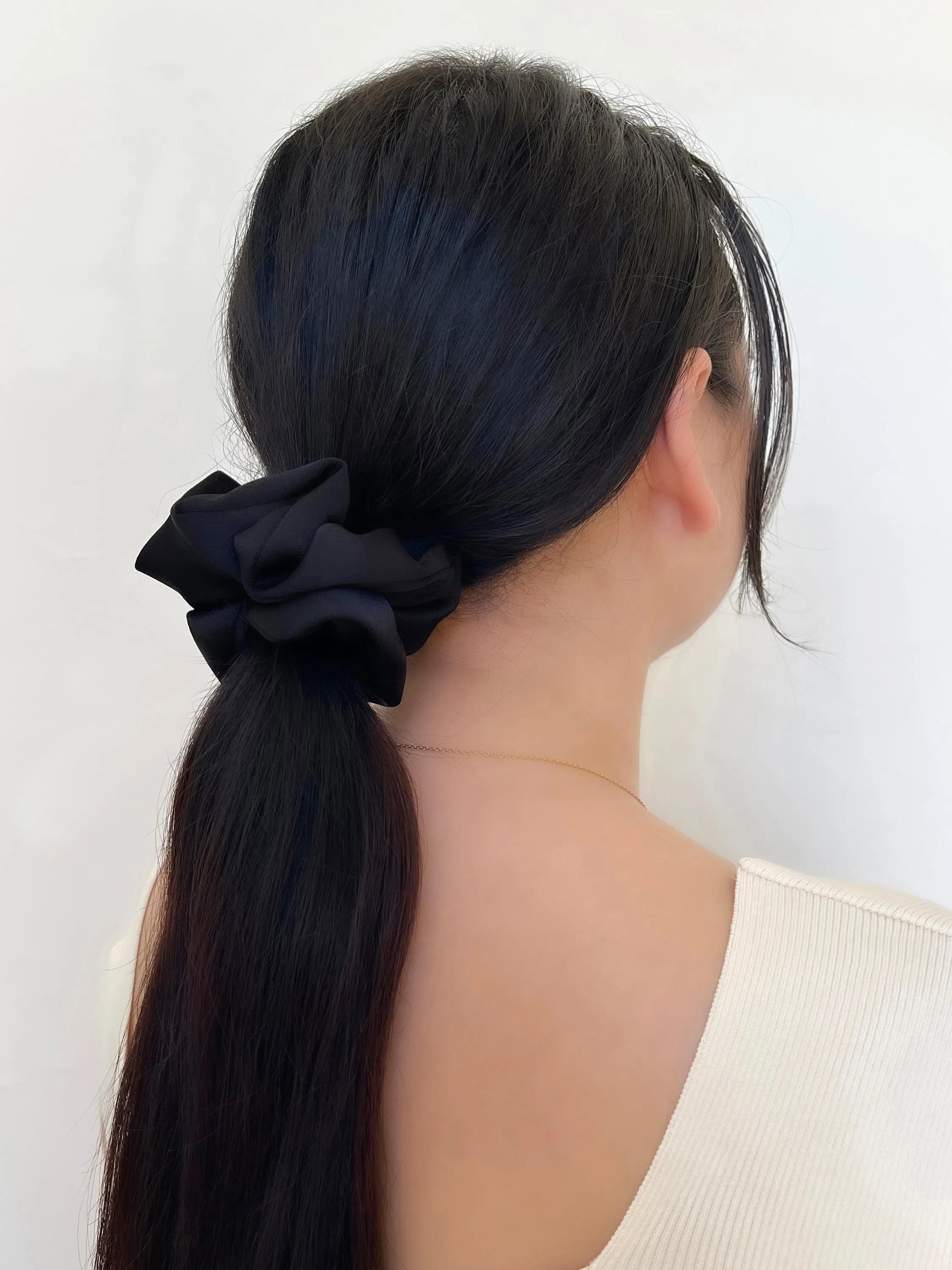 Satin Medium Black Scrunchie