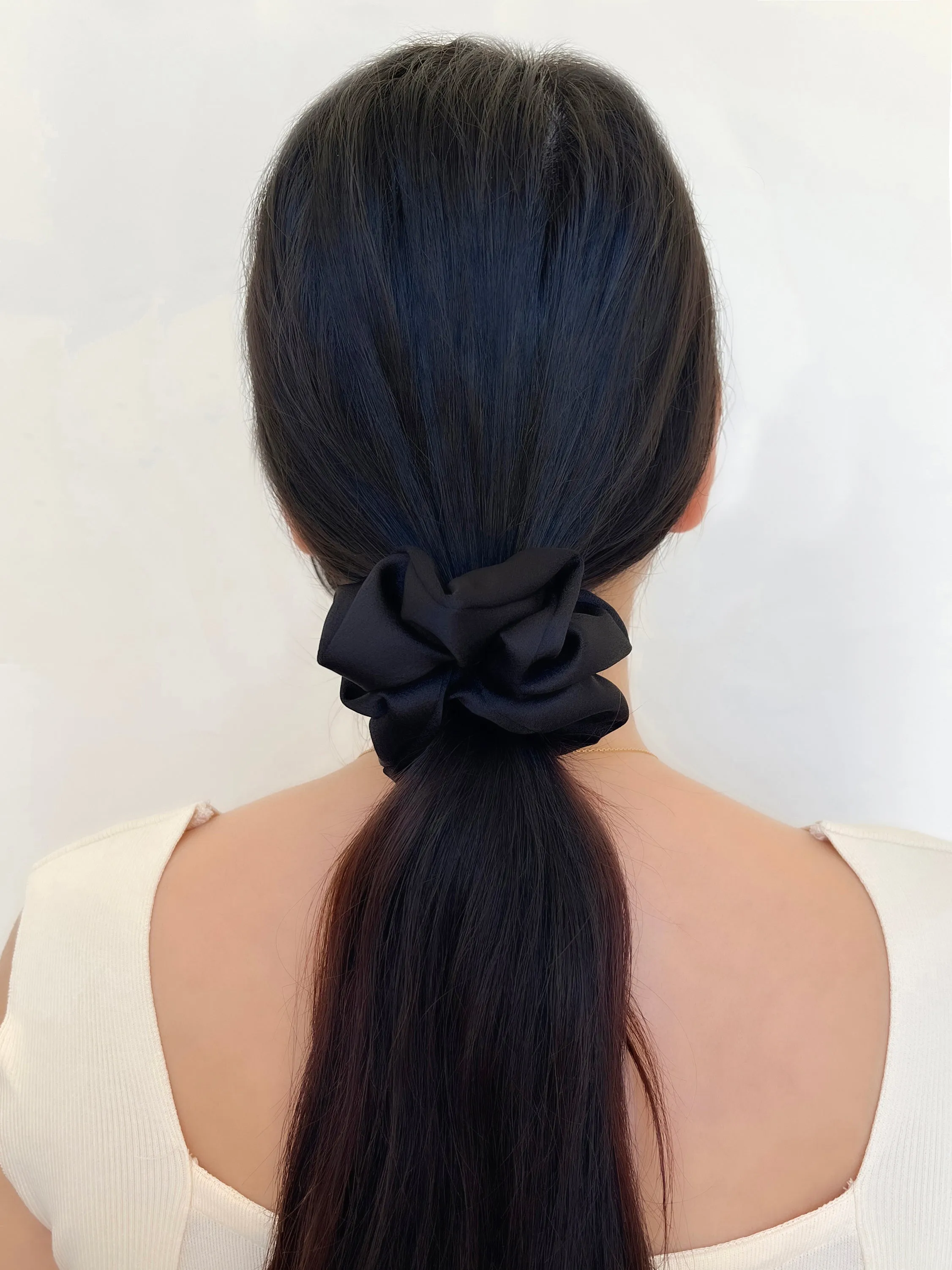 Satin Medium Black Scrunchie