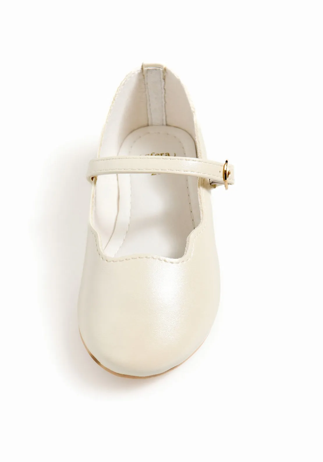 Scallop-edge pearly-finish ballet flats - White