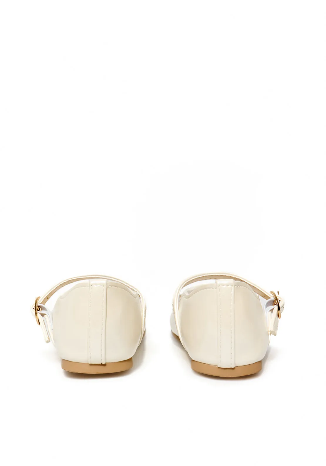 Scallop-edge pearly-finish ballet flats - White