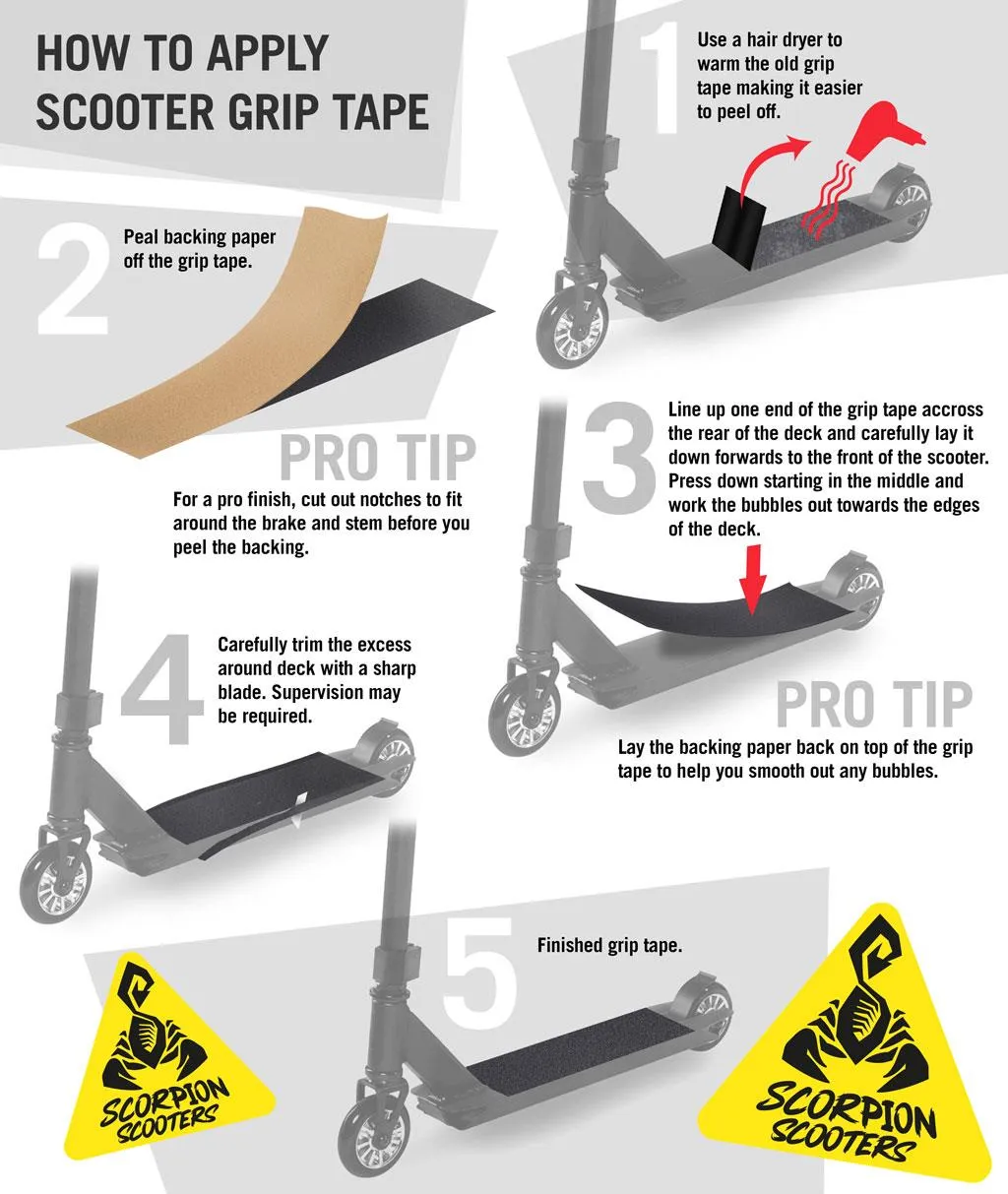 Scorpion Scooters - Scooter Pro Grip Tape - Fits 99% Scooters - Colours - Yellow