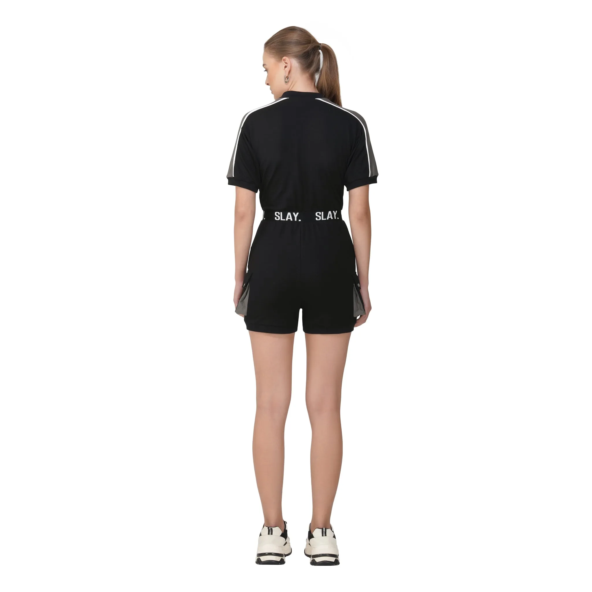 SLAY. Women's Colorblock Romper Grey Black