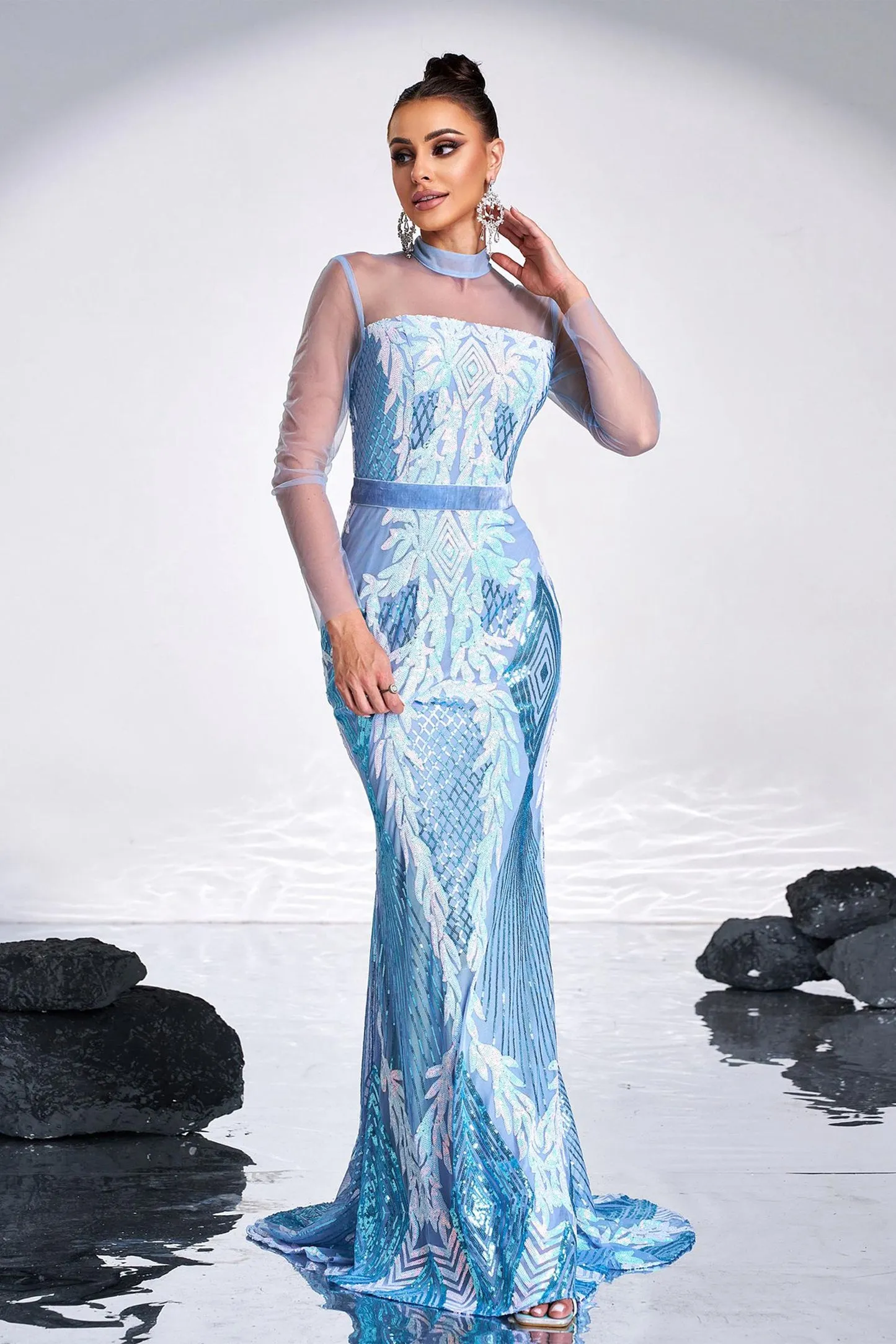 STAND COLLAR MERMAID MAXI DRESS