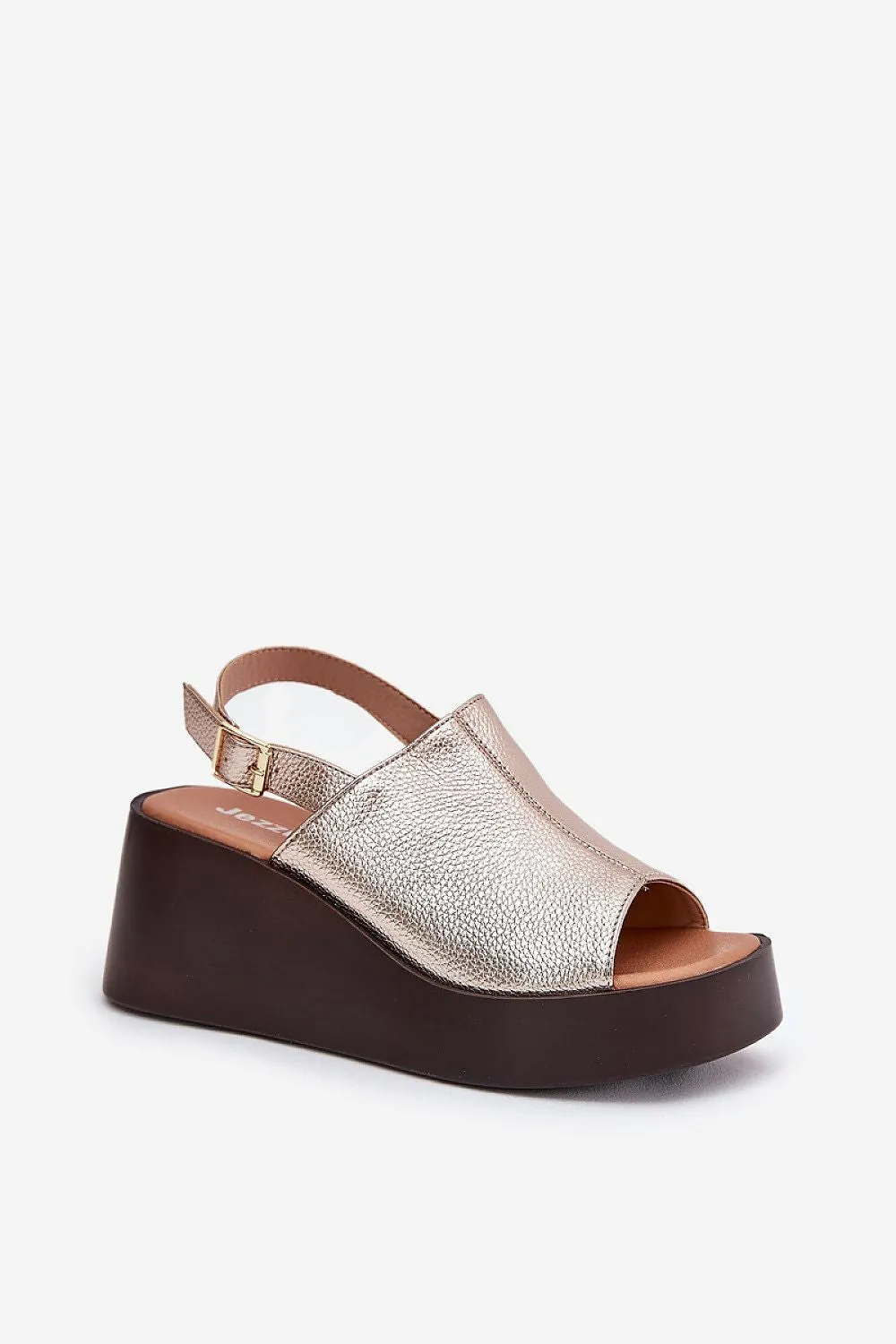 Step in Style Buskin Silver Platform Wedge Buckle Sandals