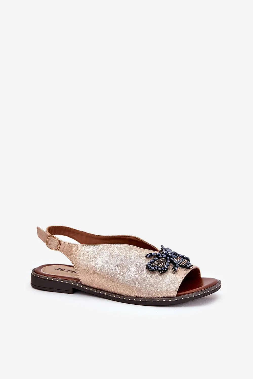 Step in Style Tan Suede Buckle Strap Sandals with Bee Decoration