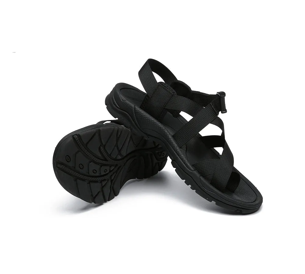 Strappy Flat Black Sandals Women Lucianna With Toe Loop