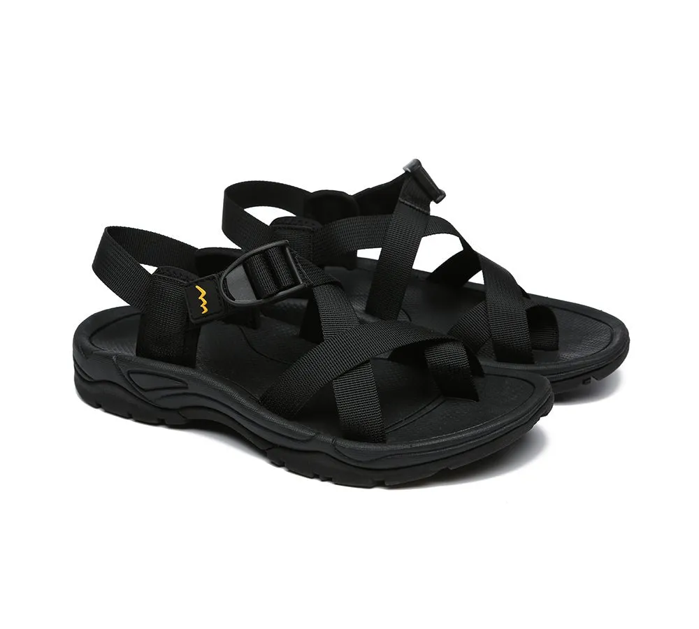 Strappy Flat Black Sandals Women Lucianna With Toe Loop