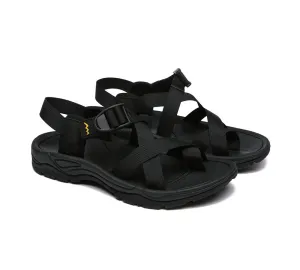 Strappy Flat Black Sandals Women Lucianna With Toe Loop