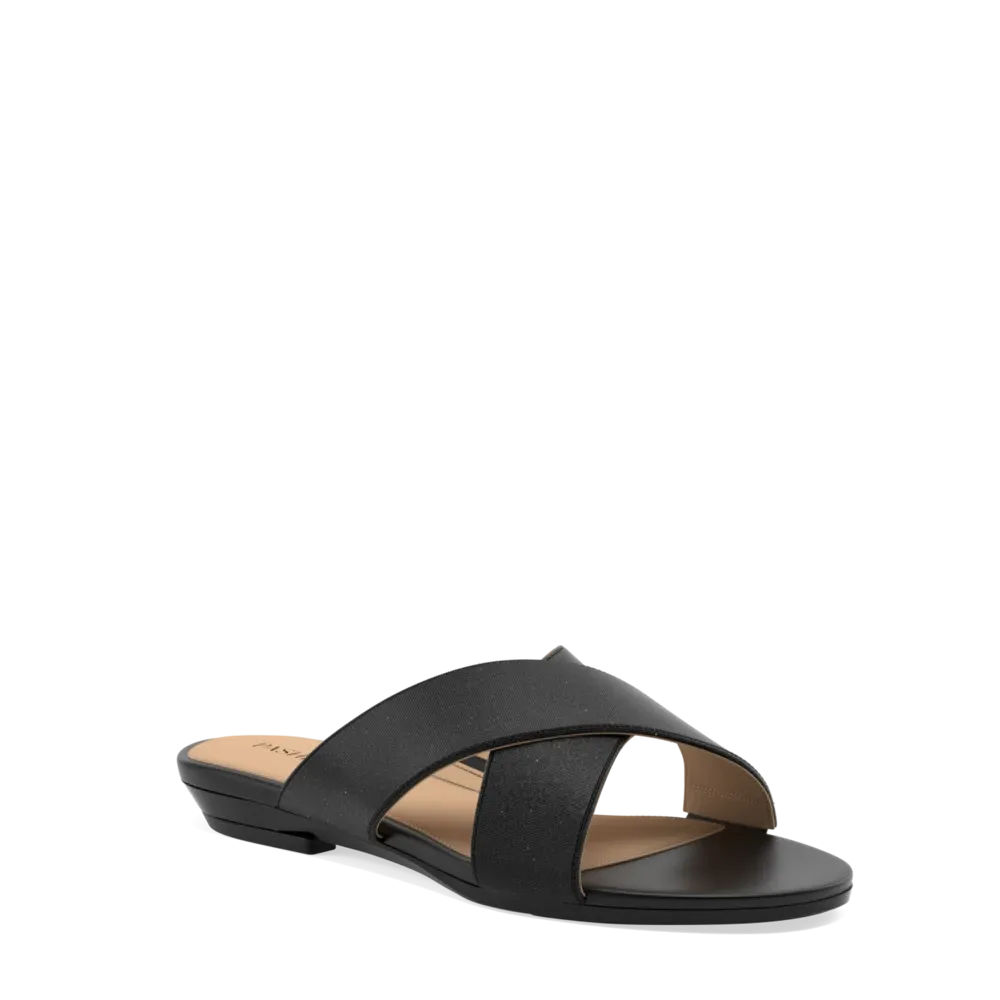 The Crissy Cross Slide Flat - Coal Knit - FINAL SALE
