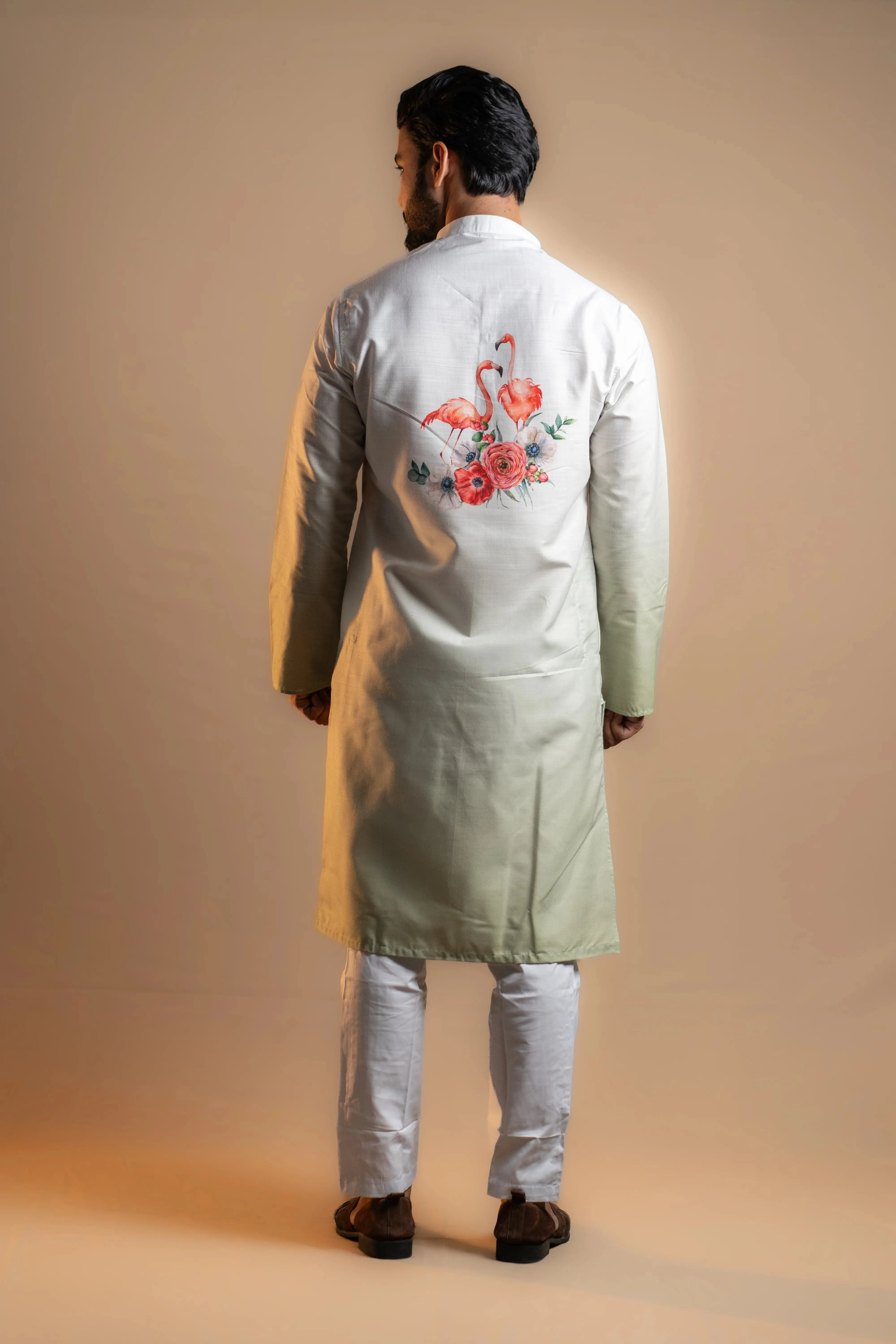 White and Soft Green Printed Kurta Set