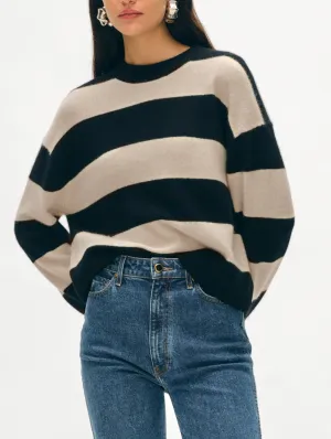 WHITE   WARREN CASHMERE STRIPED CREWNECK