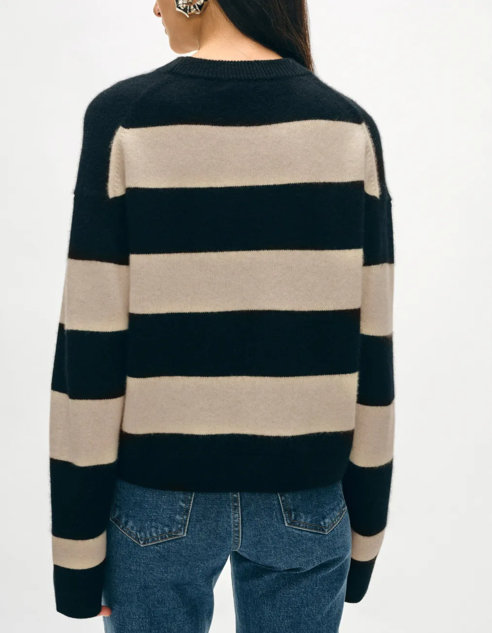 WHITE   WARREN CASHMERE STRIPED CREWNECK