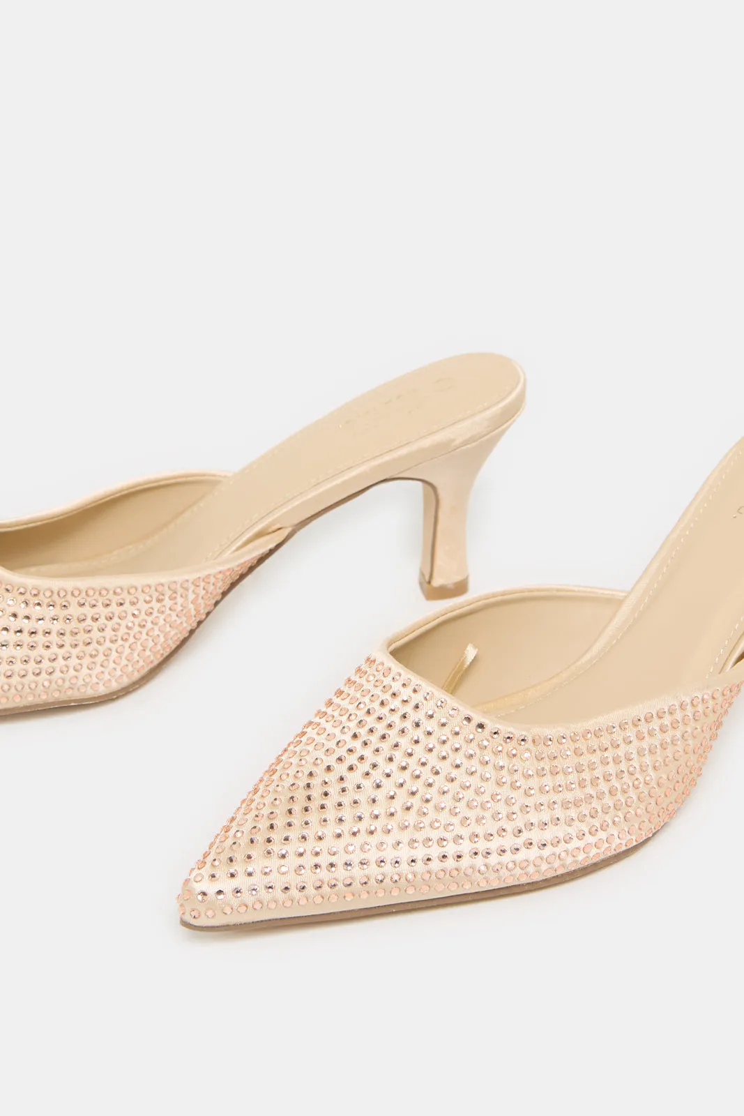 Women Pink Mules With Rhinestones