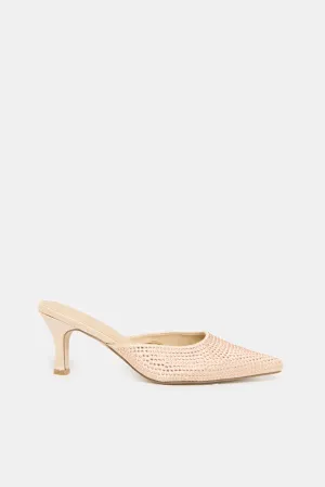 Women Pink Mules With Rhinestones