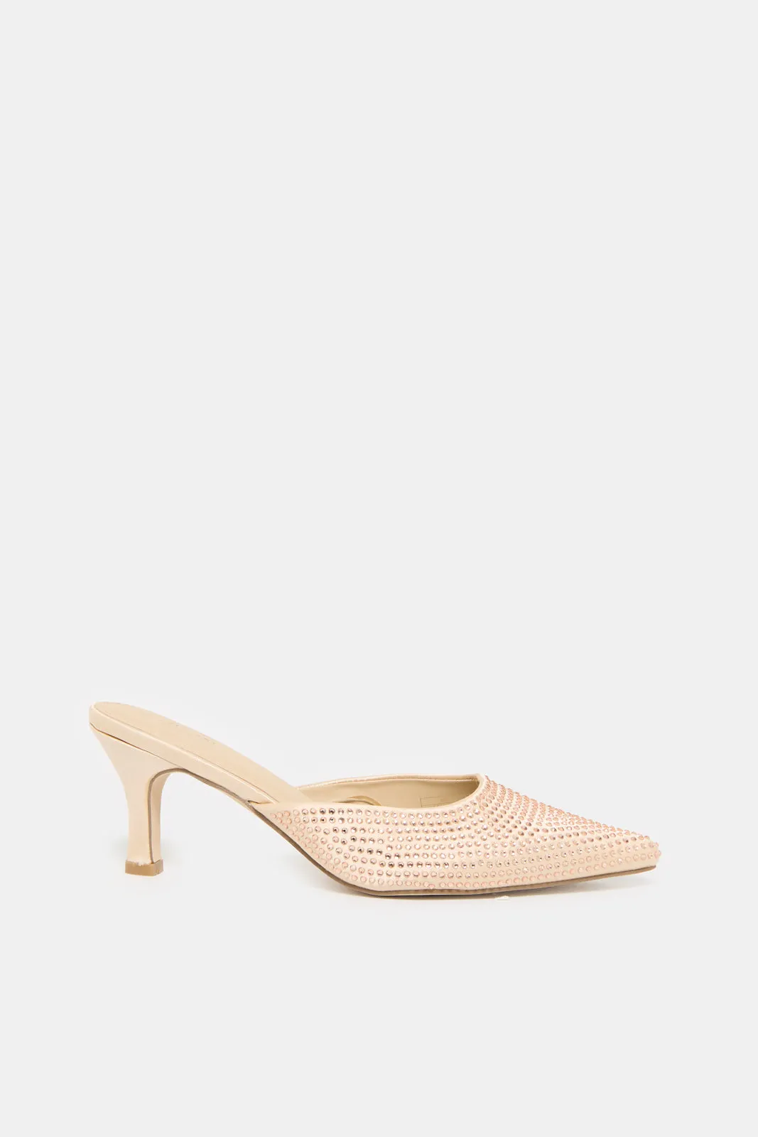 Women Pink Mules With Rhinestones