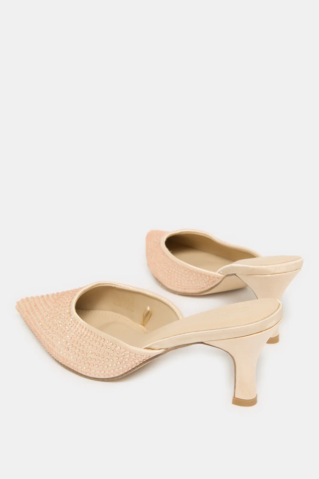 Women Pink Mules With Rhinestones