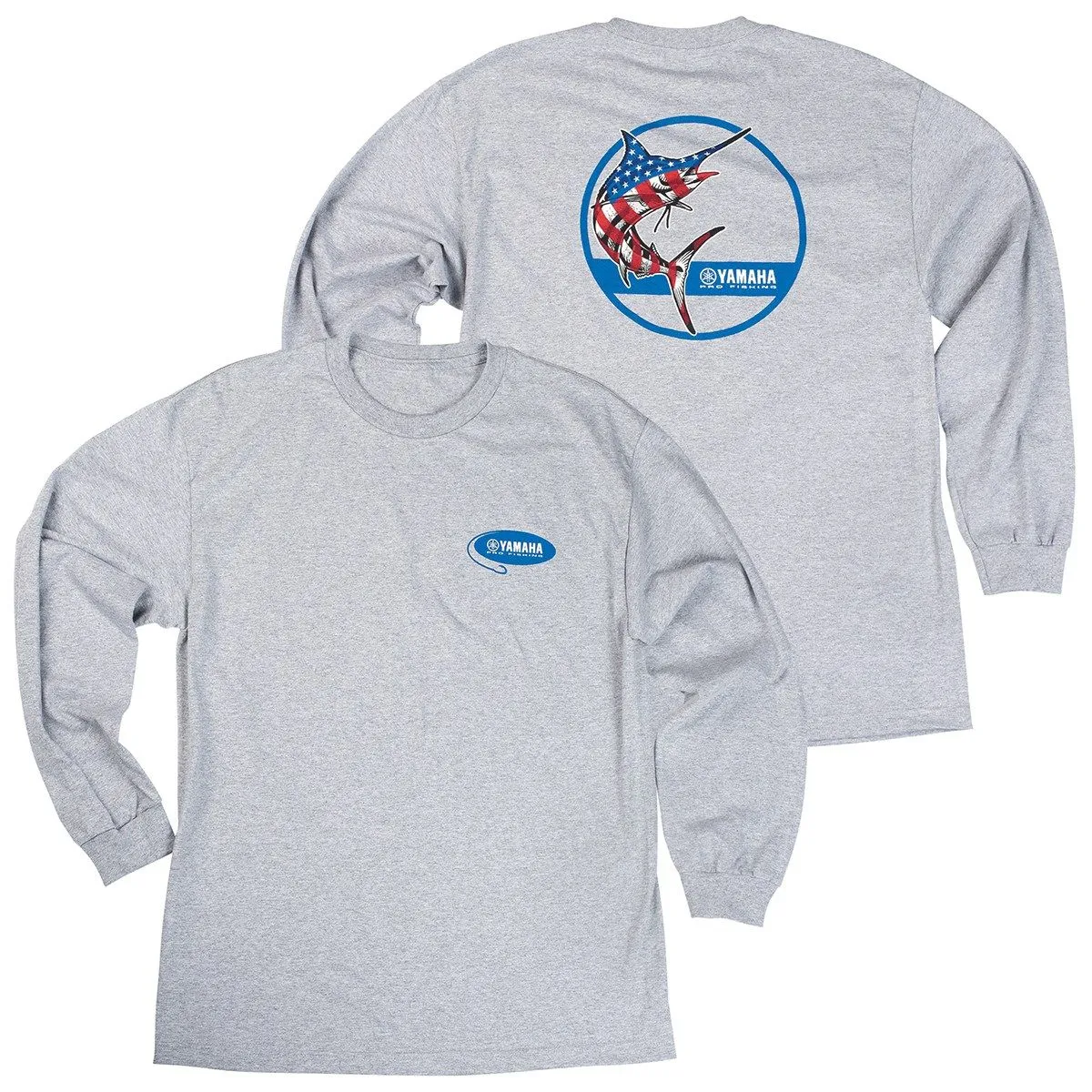 Yamaha CRP-18LML-GY-SM - Men's Pro Fishing Patriotic Marlin Long Sleeve Tee - Small